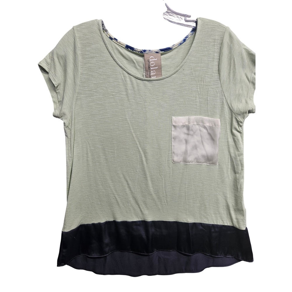 Dolan Left Coast Collection Sage Green Mixed Media Satin Hem Top S 15W123P456